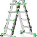 Ladder, Extension Ladders for Home Stairs 14 Ft, 4 Step Multi Position A Frame Ladder with Stabilizer Bar, Compact Folding, 330 lbs Telescopic Aluminum Adjustable Ladders, Escaleras para Casa (Green)