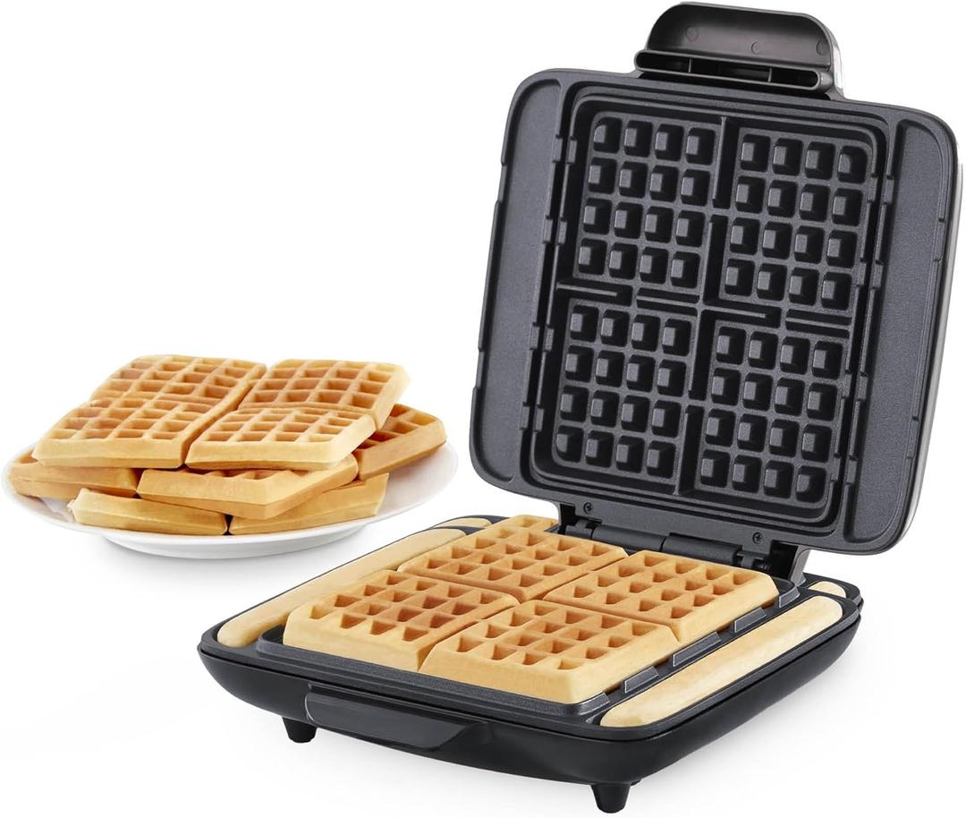 DASH No-Drip Waffle Maker - Four Waffle Molds, Nonstick Waffle Iron with Quick Heat-Up, Nonstick Surface - Perfect Waffle Maker for Kids and Families, Just Add Batter (Silver)