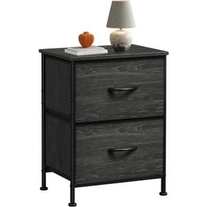 WLIVE Night Stand, Small Dresser with Drawers, Dresser for Bedroom with 2 Fabric Drawer, Black Bedside Table End Table, Dorm Nightstand, Closet Organizer, Charcoal Black Wood Grain Print (1 Piece)
