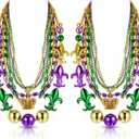 Henoyso 2 Set 50" Jumbo Mardi Gras Beads Necklaces Lighted/unlighted Assorted Costume Necklace Metallic Necklace Party Mardi Gras Decoration for Festival Parades Celebrations Carnival(Crown)