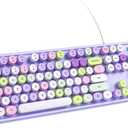 KNOWSQT Wired Computer Keyboard - Purple Colorful Retro Full Size Round Keycaps Plug and Play Typewriter Cute Keyboards for Windows, Laptop, PC, Desktop, Computer