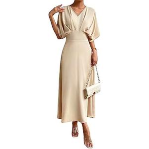 Women's V Neck Half Sleeve Ruched Cocktail Evening A Line Long Dress, Large