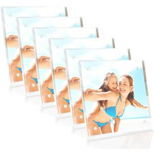 HELPLEX Picture Frames, 6 Pack 4x4 inch Acrylic Picture Frame Clear 4 x 4 Photo Frames Magnetic Picture Frames Ready for Tabletop Display, Effectively Protect Photos from Fading and Yellowing