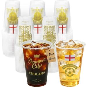 18 oz Champion Cup Salute To England, 1966 World Soccer Champion, 120-Count Disposable Plastic Party Cups, Flag Themed for Restaurant Catering Fan Event Decorations, COME ON ENGLAND 2026