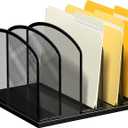 Large Size Desk File Organizer, Metal Mesh Vertical Desktop File Holder, 5-Section File Organizer for Desk Home Office Black