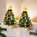 Brightever Ceramic Christmas Tree Night Lights, 2-Pack Plug-in 6" H Vintage Christmas Wall Decor with Multicolor LED Bulbs, 360 Swivel Plug, On/Off Switch, Xmas Tree Nightlight for Bathroom, Bedroom (Green)
