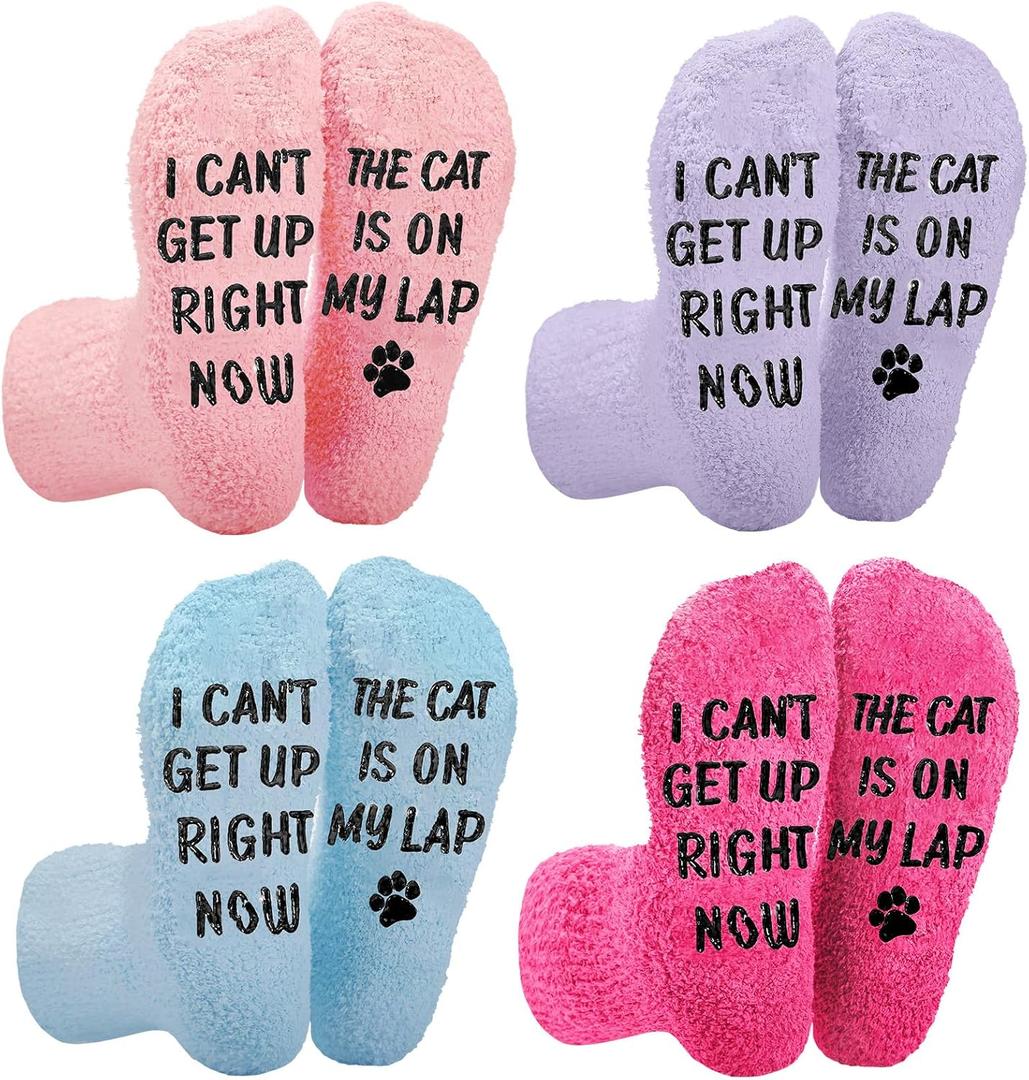 Coume 4 Pair Dogs Cat Horse Goat Lovers Gifts for Women Mom Fuzzy Socks for Women Novelty Valentines Gifts (One Size, Cat Style 2)