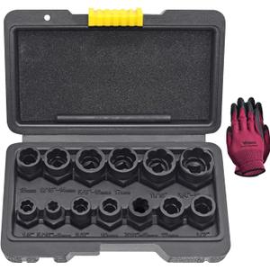 14 Pcs Bolt Nut Extractor Set with Knockout Bar, 3/8" Drive Wheel Lock Removal Kit for Extracting Damaged, Stripped Frozen Nuts & Screws Twist Socket Set, Impact Lug Nut Remover Socket Tool