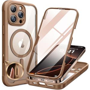 Miracase Magnetic for iPhone 16 Pro Case Full-Body Phone with Built-in Glass Screen Protector, [Compatible with MagSafe] Military Drop Proof 16 Pro Cover Bumper 6.3 inch, Desert Brown
