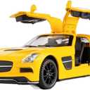 Alloy Collectible Yellow SLS Toy Vehicle Pull Back Die-Cast Car Model with Lights and Sound