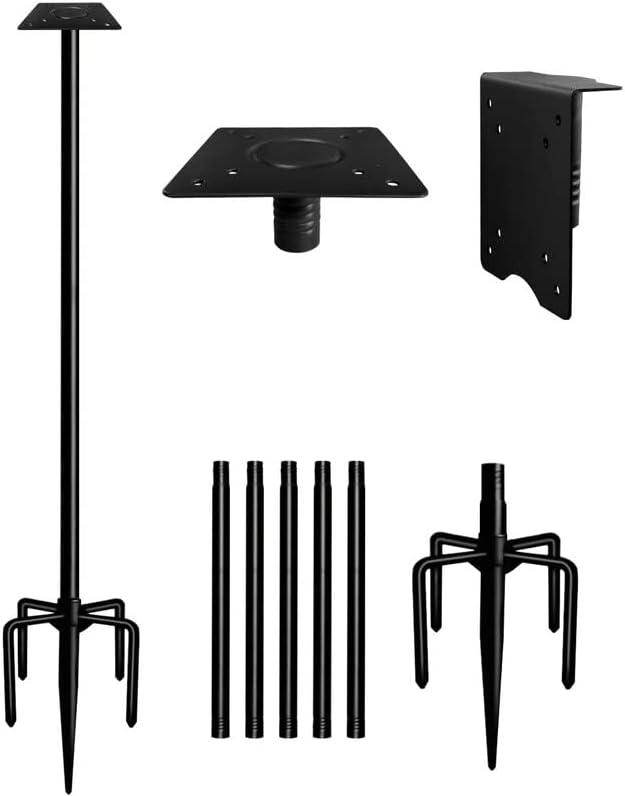 90Inch Heavy Duty Bird House Pole Mount Kit with Frosted, Bird Feeder Pole Kit with 5 Prongs Base and 2 Plates, for Outdoor, Yard, Garden, Black(Birdhouse Not Include)