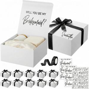 AmazingSpark 8 Sets Bridesmaid Proposal Boxes Will You Be My Bridesmaid Box Wedding Gift Boxes with Lids Name Maid Matron of Honor Proposal Box for Wedding Party Favors (Black)