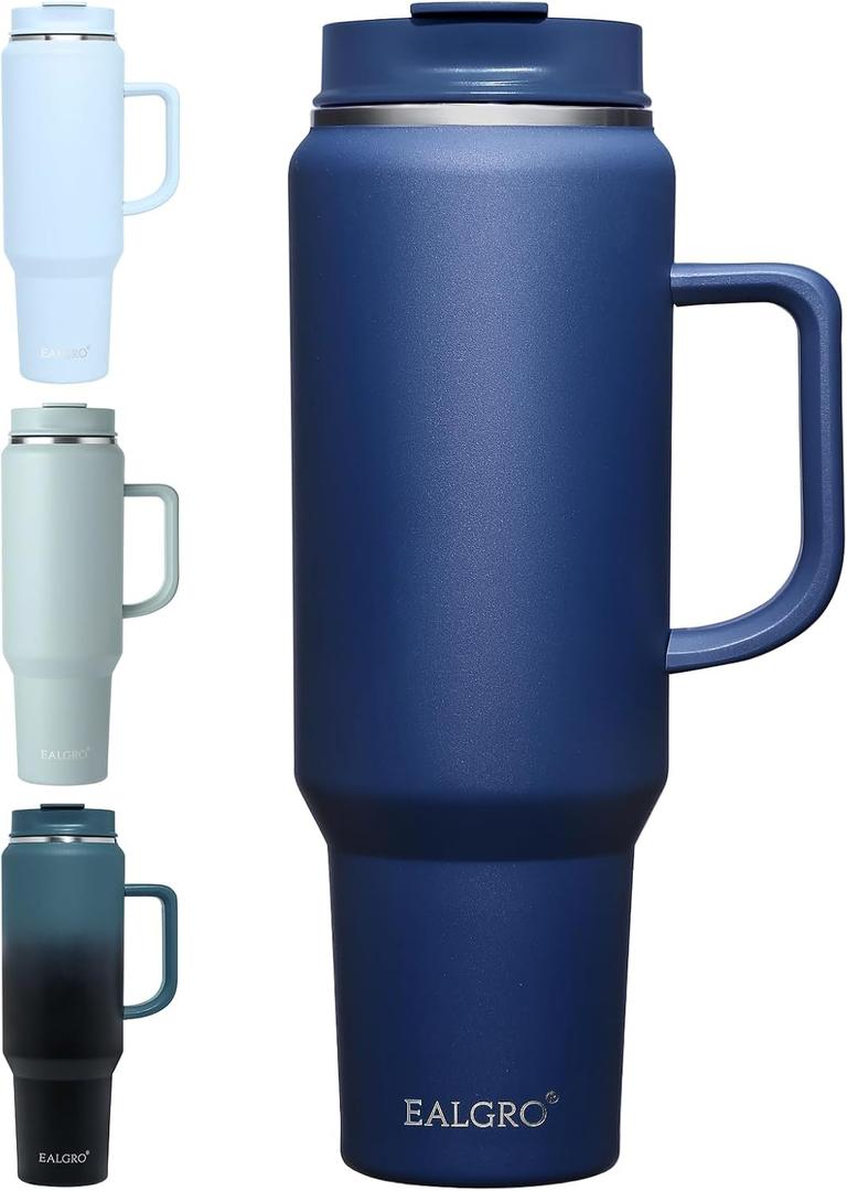 50 oz Tumbler with Handle, Insulated Tumblers with Lid and Straw, Large Metal Sports Water Bottle Jug, Thermal Stainless Steel Travel Coffee Mug Cup, Navy (50 Ounces, Classic Navy Blue)