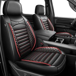 DISUTOGO Car Seat Covers Custom Fit for Dodge Ram 1500/2500/3500HD 2002-2025 2026 Pick-up:Crew Double Mega Quad Cab Waterproof Leather Truck Seat Covers Protector(2 PCS Front Only/Black&Red)