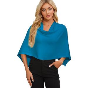 PULI Women Capri Poncho Sweater Slimming Fit Cropped Versatile Shawl Soft Knit Wraps Cowl Neck Short Tops