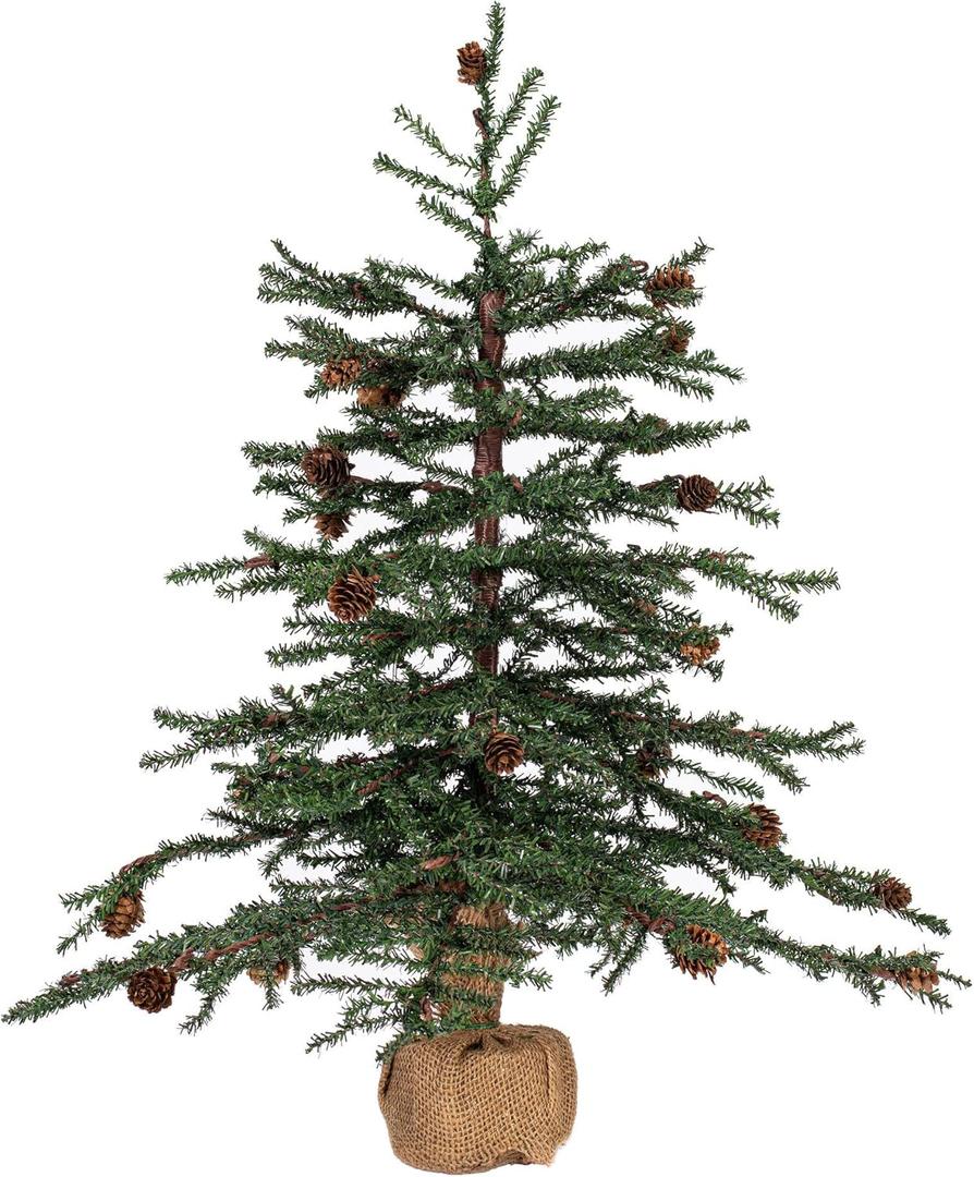 Vickerman 24" Caramel Pine Artificial Christmas Tree Unlit- Featuring 480 PVC Tips - Pine Cone Accented - Seasonal Indoor Home Decor with Decorative Burlap Base (2ft)