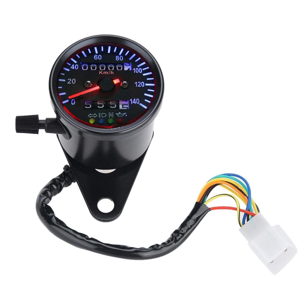 KIMISS Universal Motorcycle eter Gauge, for Cafe Racer & Cruisers, 12V LED Backlight Speedometer Kit, Dual Display, Easy Installation