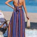CUPSHE Women Backless Ruffle Summer Dress Halter Plunging V Smocked Waist Back Bow Tie Tiered Maxi Casual Beach Dresses