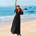 Kate Kasin Womens Short Sleeve Maxi Dress, Casual Summer Dress with Pockets, Beach Vacation Dresses 2026 (Black, L)