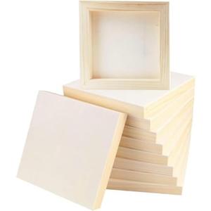 FSWCCK 10 Pack 6 x 6 inch Wood Panel Boards, Unfinished Wood Canvas Panels for Crafts, Painting Canvas, DIY Art Projects, Pouring, Arts Use with Oils, Acrylics