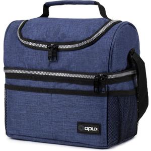 OPUX Lunch Box For Men Women, Insulated Large Lunch Bag Adult Work, Double Decker Lunchbox Meal Prep Dual Compartment Leakproof Lunch Cooler, Soft Lunch Pail Tote Boys Girls Kids School, Navy Blue 12L