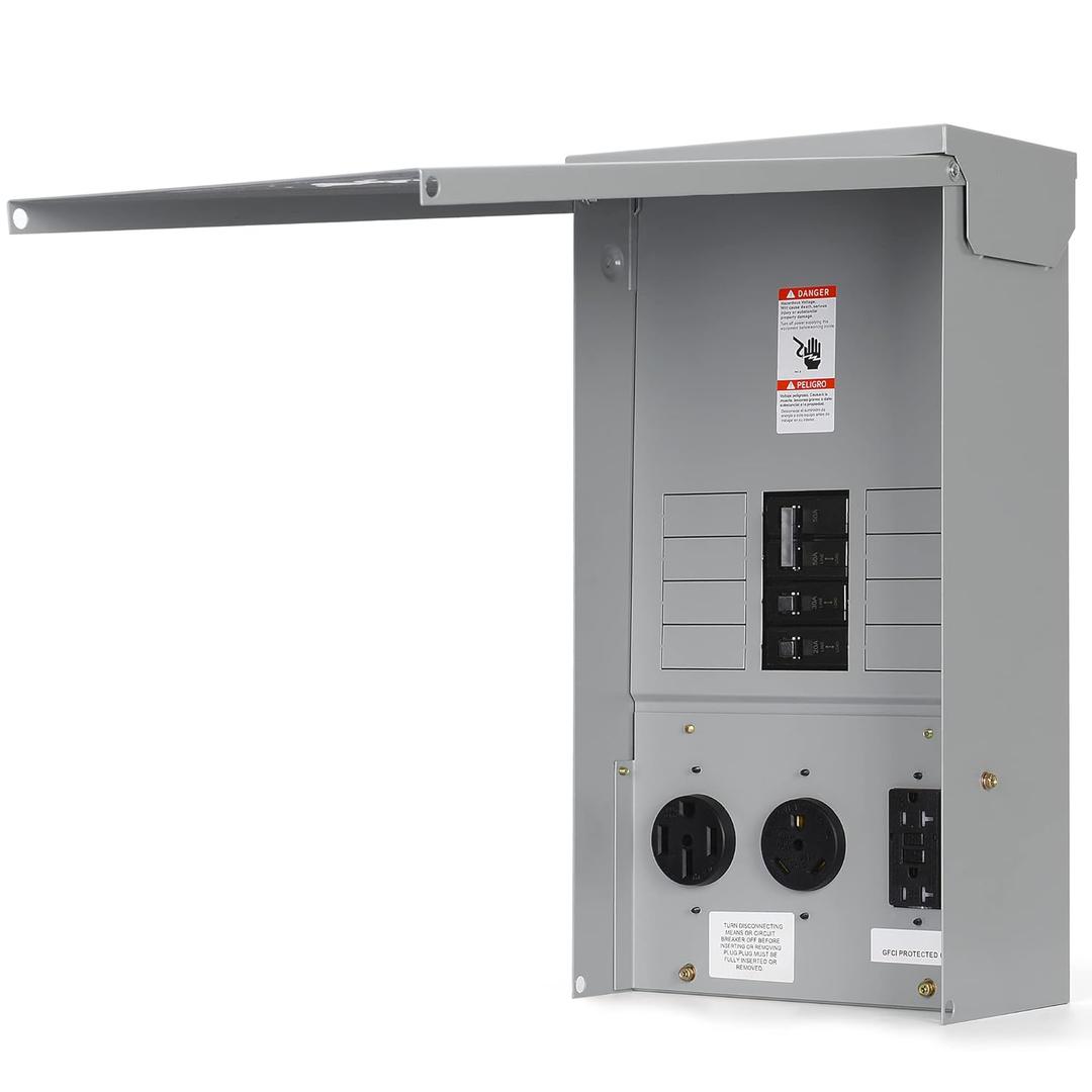 Electrical Panel RV Electrical Outlet Panel with Breaker Prewired Circuit 20 30 50 Amp Receptacle Installed Power Outlet Box Weatherproof