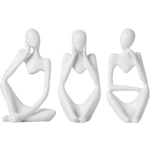 BrownLove 3pcs Decor White Thinker Statue Abstract Art SculptureResin Collectible Figurines for Home Living Room Office Shelf Decoration (One Size)