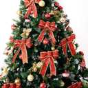 12 Glitter Christmas Bows & Wreath Bows for Christmas Tree Ornaments & Party Decoration (Gold & Red)