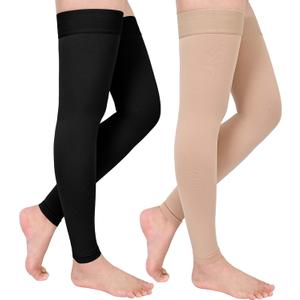 GODORIO 2Pairs 20-30mmHg Thigh High Compression Stockings, Thigh High Compression Socks for Women, Medical Compression Stockings for Varicose Veins, Swelling, Pregnant, Teacher, Doctor (XXL, Footless-Beige+Black)