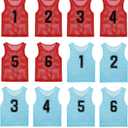 Pinnies Team Practice Vests with Numbers for Child Youth Teen Adult, Mesh Scrimmage Jerseys for Soccer, Football (Child/5-10 Years Old, Red-6 + Blue-6)