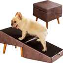 Dog Stairs for Small Dogs and Cats, Dog Ramp for Couch and Bed, Foldable 2-in-1 Wooden Pet Steps for Puppy, Split Ottoman DesignBrown
