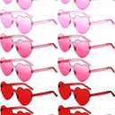 Photect 12 Pair Valentine's Day Pink Red Heart Sunglasses Bulk Rimless Candy Color Glasses for Women Men Party Favor Birthday