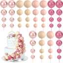 48 Pcs Balls Cake Topper Decorations Balloon Cupcake Toppers Foam Cake Topper Balls for Birthday Party Wedding Cake Deco(Glitter Pink, Rose Gold, Light Brown, Apricot)