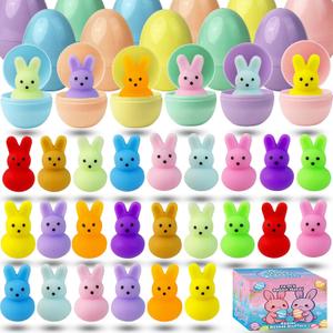 24 Pack Prefilled Easter Eggs with Bunny Mochi Squishy Toys, Filled Easter Eggs for Kids, Easter Basket Stuffers, Squishy Toy Eggs, Party Favors, Birthday Gift, Classroom Exchange (Pink & Blue)