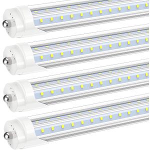 JESLED T8 T10 T12 8FT LED Light Bulbs, Single Pin Fa8 Base, 8 Foot LED Fluorescent Tube Replacement, 50W 6000LM, 5000K Super Bright, V Shape, ETL Listed, Ballast Bypass, Garage Shop Lights (4-Pack)