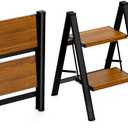 HBTower Step Ladder,Lightweight Aluminum Folding Step Stool with Anti-Slip Wide Pedal,330lbs Capacity Step Ladder for Household,Kitchen,Office - BlackWoodgrain