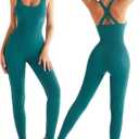 RUNNING GIRL One Piece Jumpsuit, Yoga Bodycon Ribbed Jumpsuit with Tummy Control Bodysuits for Women Full Length (Large, 1-green)