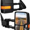 Towing Mirrors, Fit 2003 2004 2005 2006 Chevy Silverado GMC Sierra 1500 2500HD 3500(2007 Classic only) Power Adjusted Heated Glass Extended Tow Mirror Side Mirror w/LED Turn Signal Black