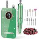 Nail Drill, Professional 45000RPM Rechargeable Electric Nail File with 11 Drill Bits & 50 Sanding Bands, Low Noise Nail Drill Kit for Acrylic Gel Nails, Salon & Home Use, Soft Green