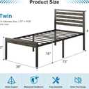 18 Inch Metal Twin Bed Frames with Gray Wooden Headboard, Heavy Duty Tall Twin Platform Bed Frame with Steel Slat Support, Noise Free, No Box Spring Needed, Easy Assembly