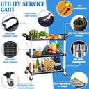 AQNIEGEP Utility Carts with Wheels, Heavy-Duty 510lbs Rolling Cart w/Lockable Wheels, Restaurant/Kitchen/Food Service Cart on Wheels, 3 Tier 16.9" D x 31.5" W x 39.5" H