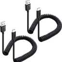 Cable Matters 2-Pack USB to USB C Coiled Cable with 3A/15W Fast Charging 1-4ft, Support Apple CarPlay, Android Auto, Coiled USBA to USBC Cable, for iPhone 16/15 Pro Max Plus, Galaxy S23, iPad