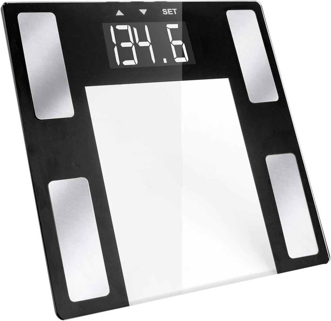 Vivitar PS-V163-S Body Analysis Digital Bathroom Scale With An Easy To Read LCD Display Wireless Weight Smart Body Fat Scale Sleek Tempered Glass Platform, Large Display, 400 Pounds, Silver