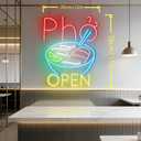 Pho Open Neon Sign Pho LED Light Noodles Led Signs | Bowl Vietnamese Noodles Restaurant Custom Noodle Wall Decors