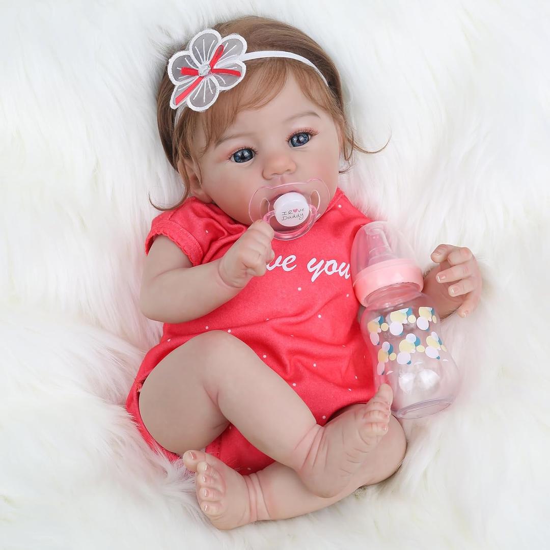WOOROY Realistic Reborn Baby Dolls - 18 Inch Lifelike Newborn Baby Girl, Real Baby with Soft Weighted Body, Real Life Reborn Dolls Gift Set for Kids Age 3+