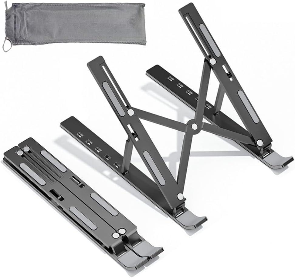 Portable Aluminum Alloy Laptop Stand, 7-Level Adjustable, Foldable, Ergonomic, Suitable for Laptops up to 18 Inches, Grey Metal