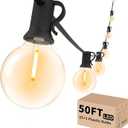 Svater Outdoor String Lights 50 FT, Patio LED Lights Outside with 26pcs Bulbs, Waterproof Shatterproof Hanging Globe Light Connectable for Bistro Cafe Backyard Balcony Warm White