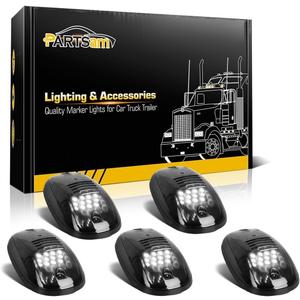 Partsam 5pcs 12LEDs Smoke/White Cab Roof Top Marker Running Lights 264146BK Replacement for Dodge Ram 2003-2018 (Smoked Lens/White Lights)