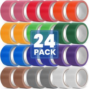 NUITPY 24 Pack Rainbow Colored Duct Tape, 12 Colors 10 Yards x 2 Inch Heavy Duty Duct Tape, Waterproof, Tear by Hand, No Residue Colorful Duct Tape for Packaging, Arts & Crafts, Marking and DIY