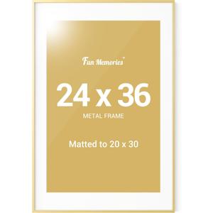 Fun Memories 24x36 Aluminum Picture Frame, 24 x 36 Metal Poster Frame with Mat for 20x30 Photo- Vertical and Horizontal Display - Wall Hook Hanging Hardware Included -Set of 1 (24x36, 1P, USA-Sourced Aluminum Gold)